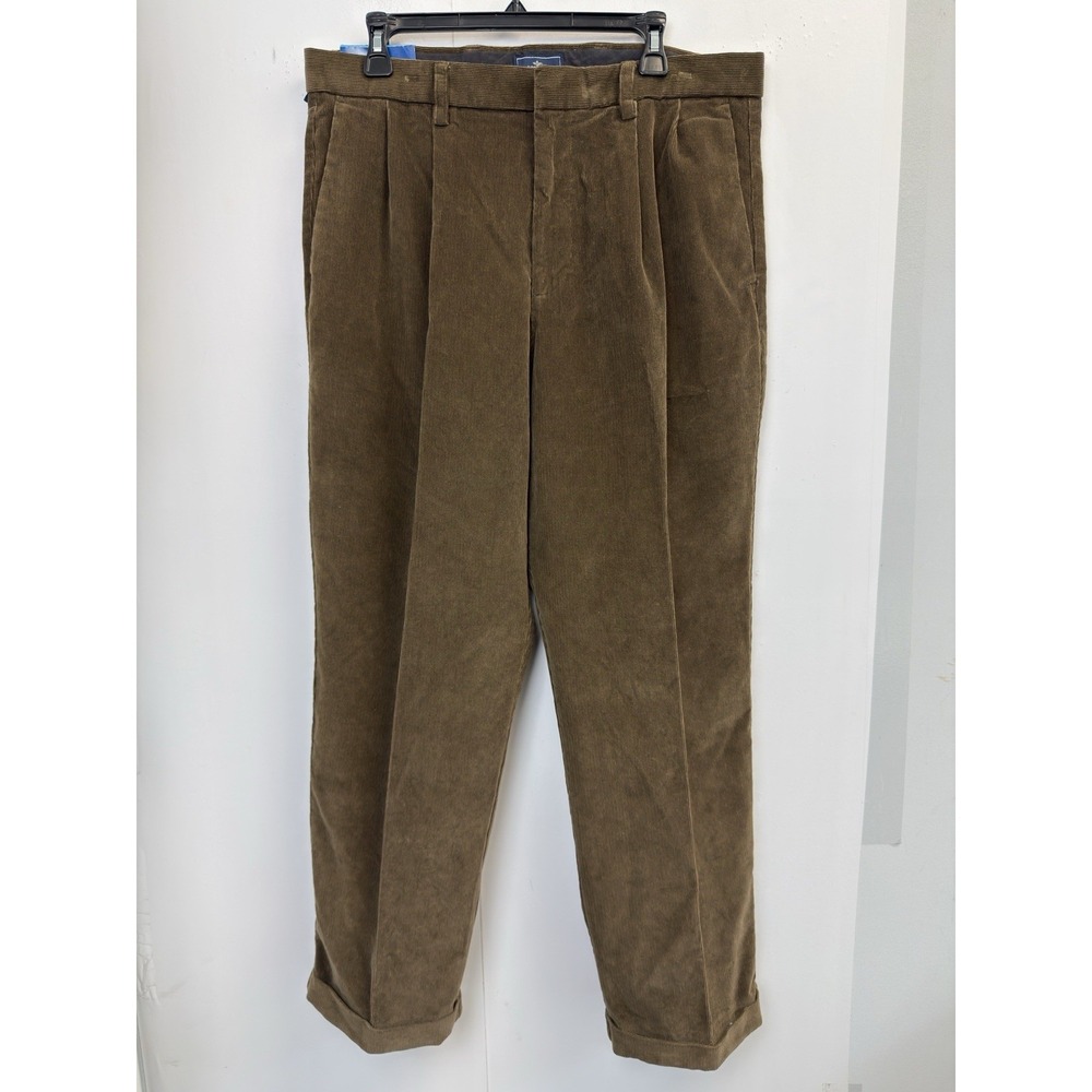 NEW Dockers Men's Brown Plush Corduroy Pleated Cuffed Pants Size 36X30‎ Cotton